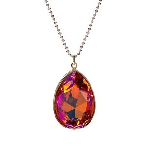 Last One Swarovski Crystal Teardrop Necklace – Astral Pink – 32" Chain – 40×25mm